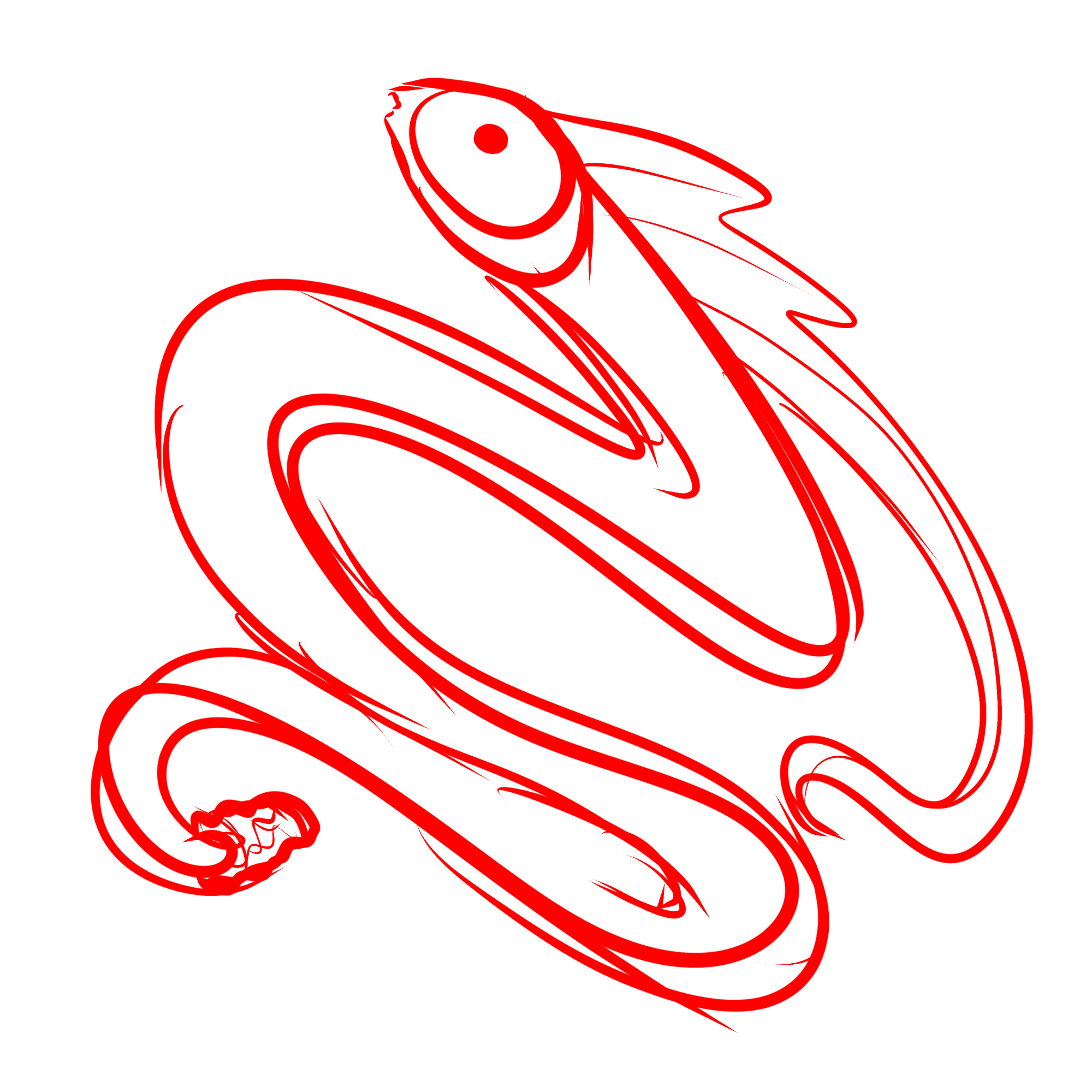 Original Sketch of the Sneake - a long snake-y creature with the head of a fish